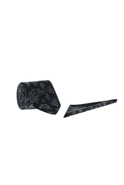 Black 2-Piece Patterned Tie & Pocket Square Set