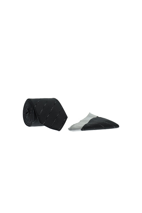 Black 2-Piece Patterned Tie & Pocket Square Set