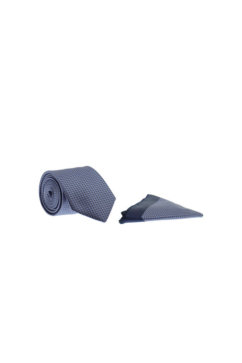 Blue 2-Piece Patterned Tie & Pocket Square Set