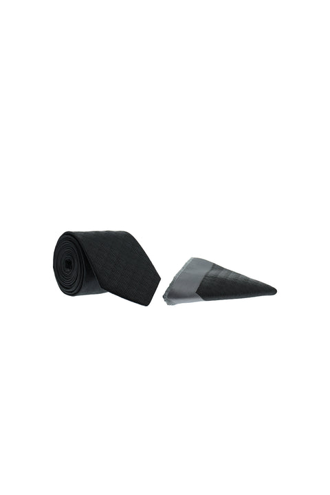 Black 2-Piece Patterned Tie & Pocket Square Set