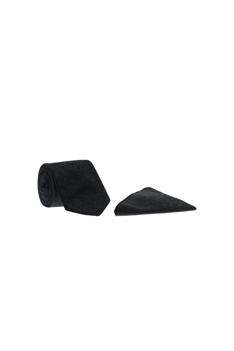 Black 2-Piece Patterned Tie & Pocket Square Set