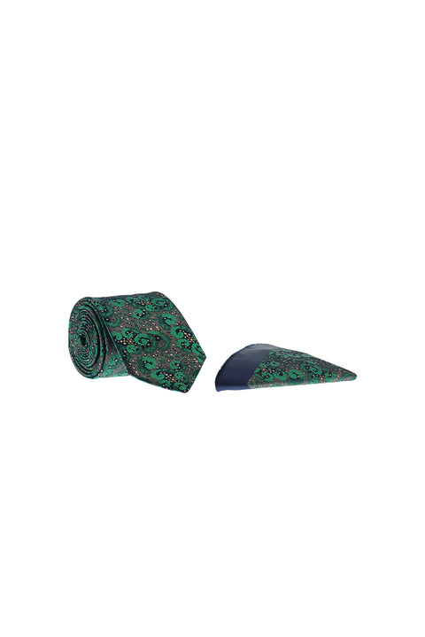 Dark Green 2-Piece Patterned Tie & Pocket Square Set