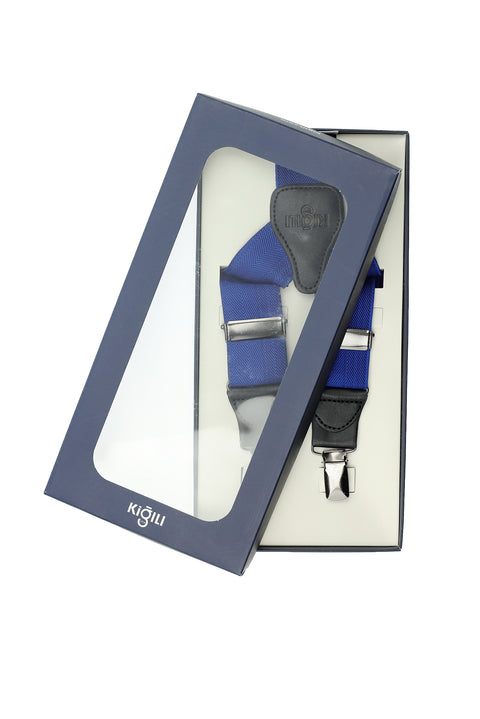 Blue Lycra Patterned Trouser Suspenders