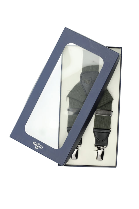 Dark Green Lycra Plain Pants Suspenders