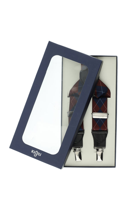 Light Burgundy Lycra Patterned Trouser Suspenders