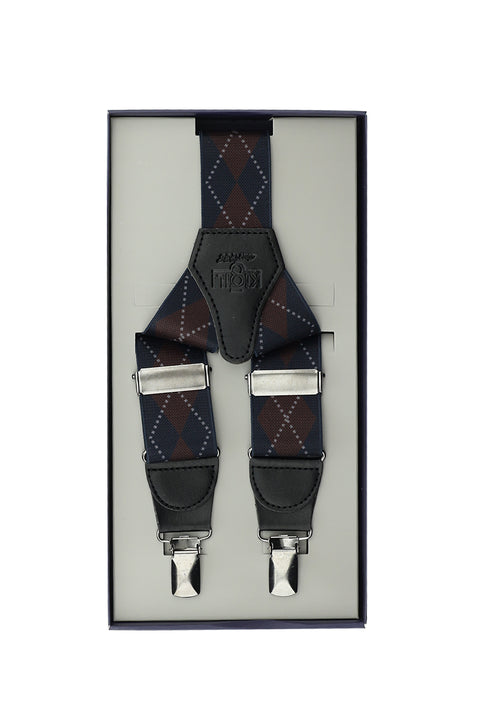 Medium Navy Blue Lycra Patterned Trouser Suspenders
