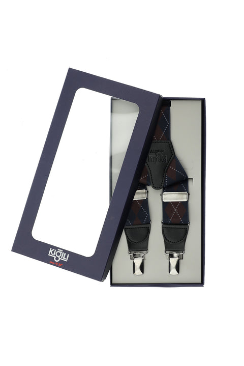 Medium Navy Blue Lycra Patterned Trouser Suspenders