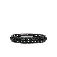 Black Leather Bead Bracelet