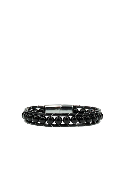 Black Leather Bead Bracelet