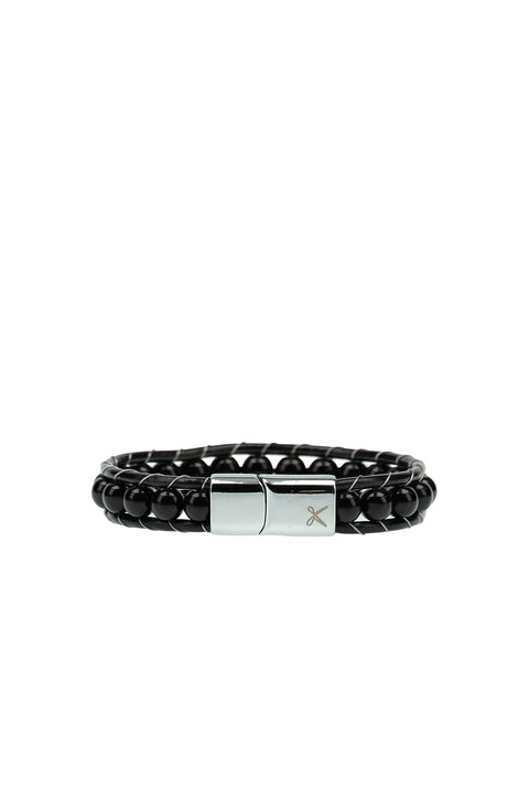 Black Leather Bead Bracelet