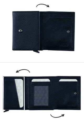  Koyu Lacivert Mekanizmalı Deri Cüzdan ( En Açık 22 cm/ Boy 10 cm)