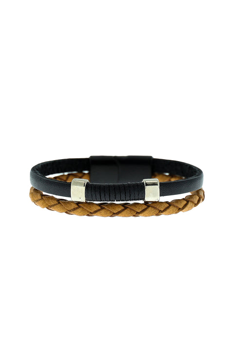 Dark Brown 2-Piece Leather Bracelet