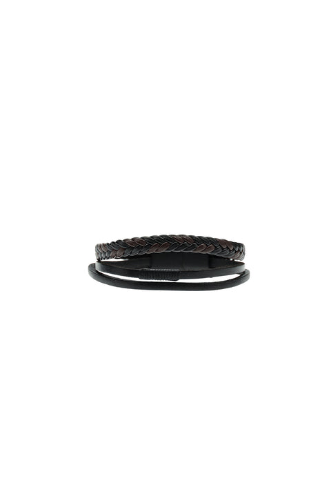 Dark Brown 2-Piece Leather Bracelet
