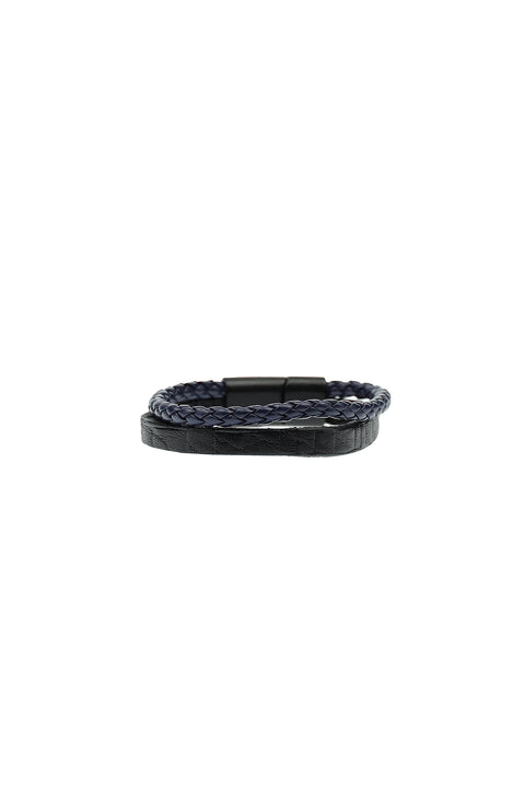 Dark Navy Blue 2-Piece Leather Bracelet