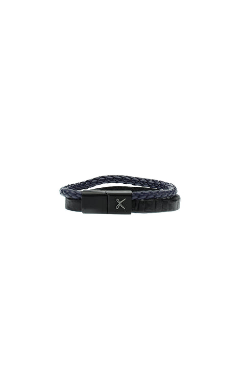 Dark Navy Blue 2-Piece Leather Bracelet