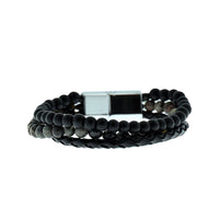 Medium Anthracite 3-Piece Leather Bead Bracelet