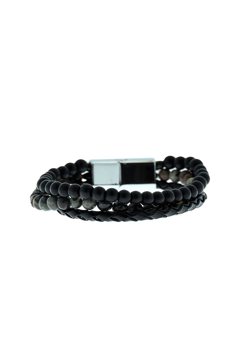 Medium Anthracite 3-Piece Leather Bead Bracelet