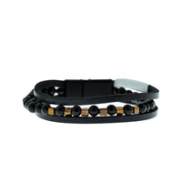 Black 3-Piece Leather Bead Bracelet