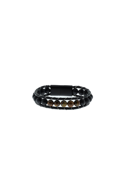 Black Leather & Bead Bracelet