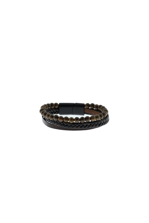 Dark Brown Leather & Bead Bracelet