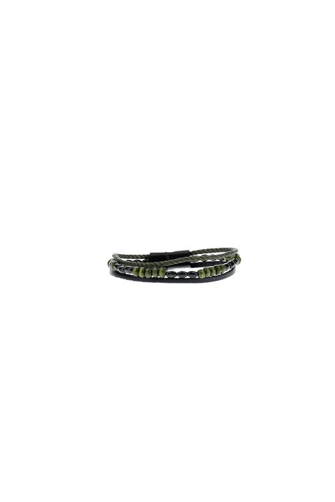 Black Leather Bead Bracelet
