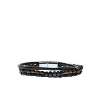 Medium Brown Leather Bead Bracelet