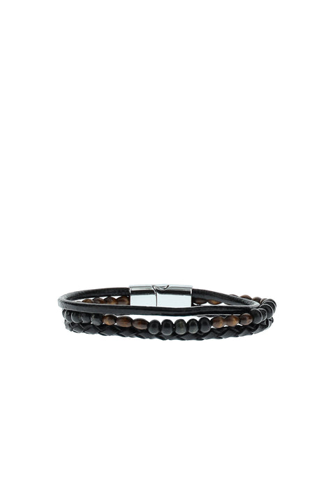 Medium Brown Leather Bead Bracelet