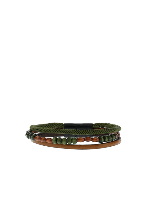 Dark Green Leather Bead Bracelet