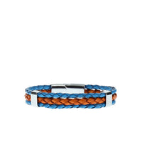 Blue Leather Bead Bracelet