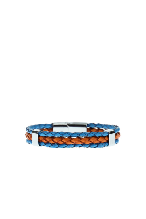 Blue Leather Bead Bracelet