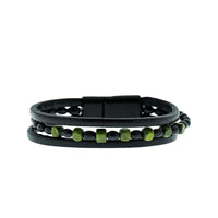 Black 3-Piece Leather-Bead Bracelet