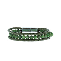 Dark Green 3-Piece Leather Bead Bracelet