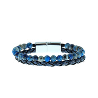 Blue 2-Piece Leather Bead Bracelet