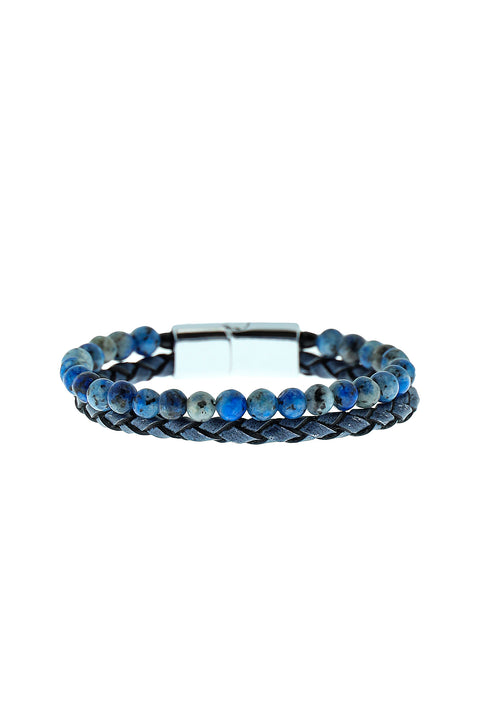 Blue 2-Piece Leather Bead Bracelet
