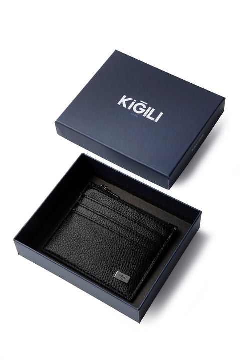 Black Card Holder with Money Compartment and Gift Box