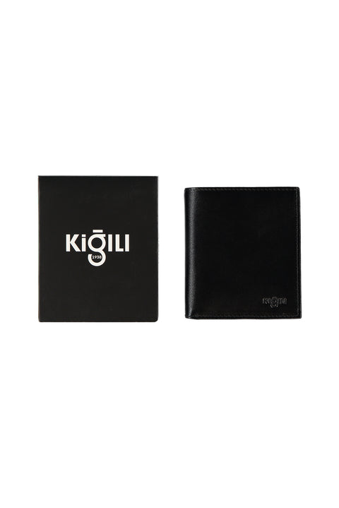 Black Leather Wallet with Card Holder and Money Compartment, in a Gift Box