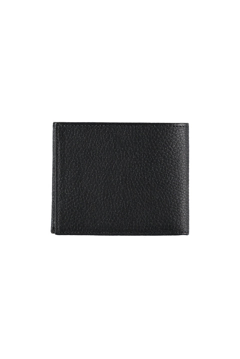 Black Gift Box Design Patterned Card Holder with Money Compartment Horizontal Leather Wallet