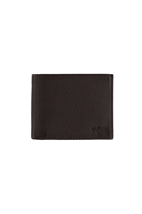 Dark Brown Gift Boxed Patterned Card Holder with Money Compartment Horizontal Leather Wallet