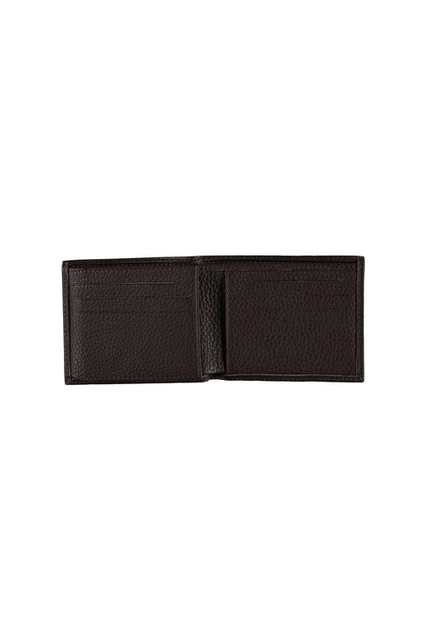 Dark Brown Gift Boxed Patterned Card Holder with Money Compartment Horizontal Leather Wallet
