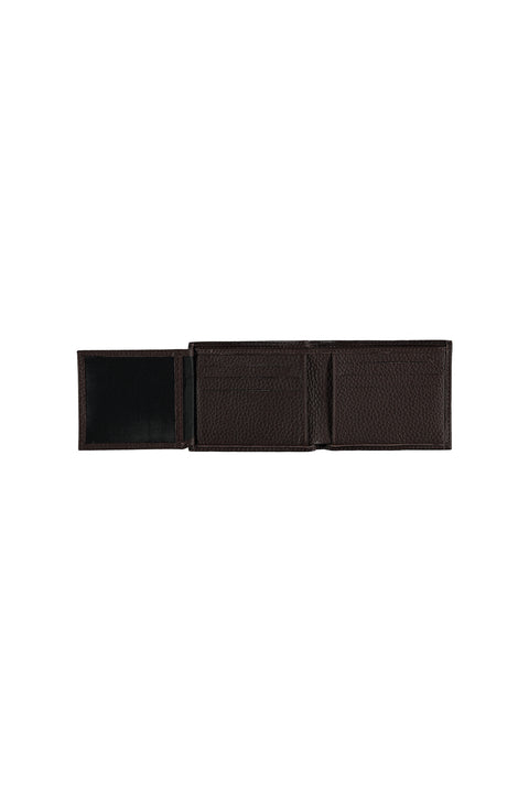 Dark Brown Gift Boxed Patterned Card Holder with Money Compartment Horizontal Leather Wallet