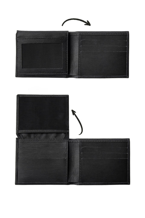 Black Patterned Wallet with Coin Compartment and Gift Box