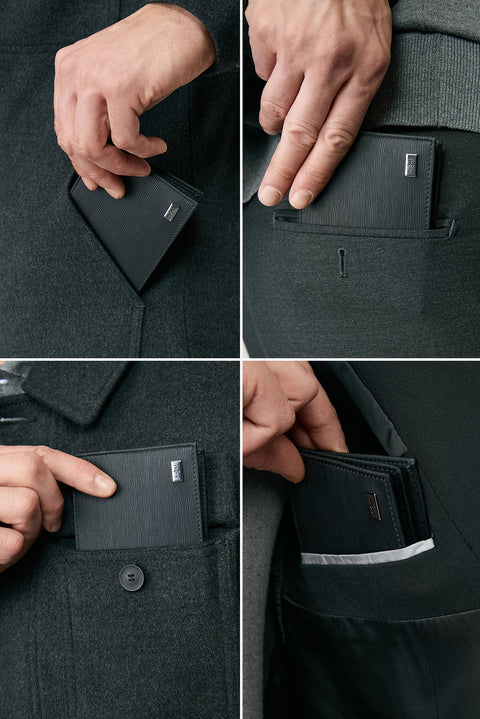 Black Patterned Wallet with Coin Compartment and Gift Box