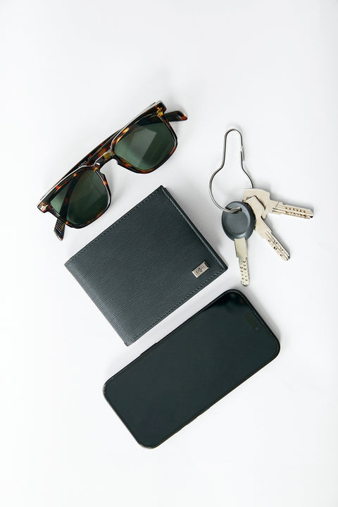Black Patterned Wallet with Coin Compartment and Gift Box
