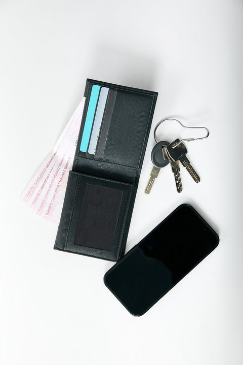 Black Patterned Wallet with Coin Compartment and Gift Box