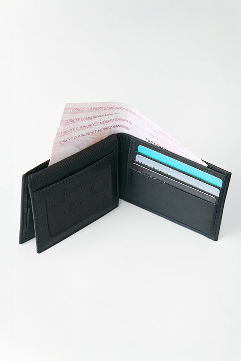 Black Patterned Wallet with Coin Compartment and Gift Box