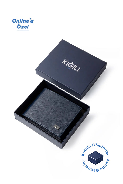Medium Navy Blue Patterned Wallet with Card Holder and Money Compartment, Gift Box Included
