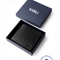 Black Plain Wallet with Money Compartment and Gift Box, Card Holder