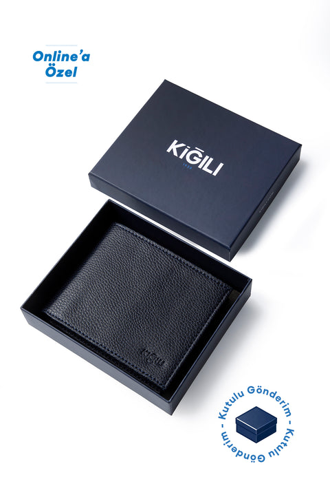 Medium Navy Blue Plain Wallet with Coin Compartment and Gift Box