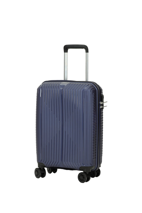 Dark Navy Blue PP Striped Small Cabin Size Suitcase