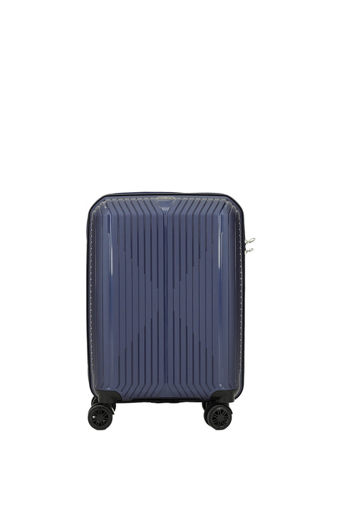 Dark Navy Blue PP Striped Small Cabin Size Suitcase